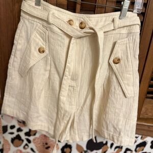 FRNCH Cream Cargo Shorts with Belted High Waist